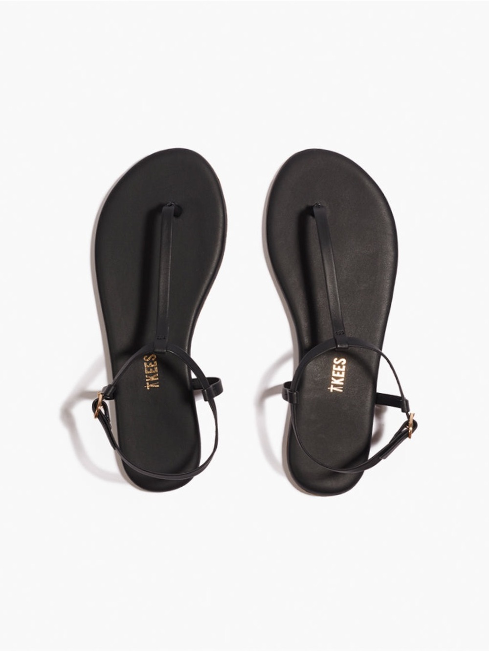 TKEES Women's Black Minimalist T-Strap Sandals